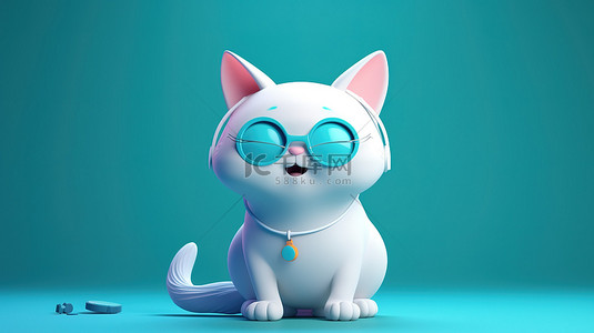 猫插图背景图片_顽皮的白色猫科动物的 3d 插图