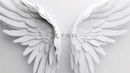 天使翅膀背景背景图片_3D 天使翅膀令人惊叹的白色羽毛隔离在白色背景上
