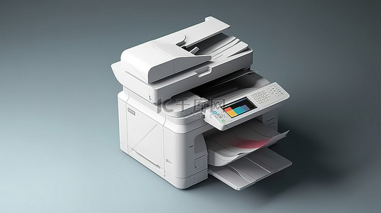 办公室多功能打印机和扫描仪的专业 3D 插图