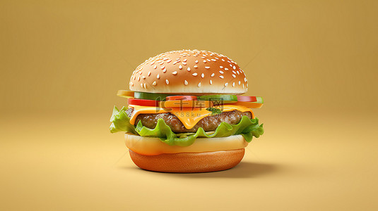3d 渲染的美味汉堡