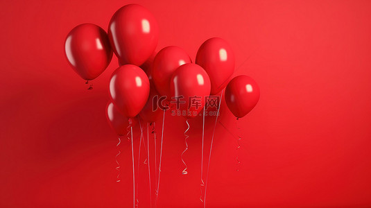 充满活力的气球花束靠在深红色的墙上 3d 渲染的水平横幅