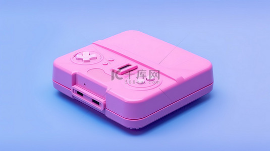 游戏机屏幕背景图片_蓝色背景 3D 渲染上的老式粉色手持视频游戏机