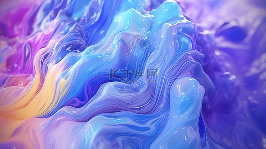 令人惊叹的蓝色梅花色调混合液体抽象背景 3D 渲染插图
