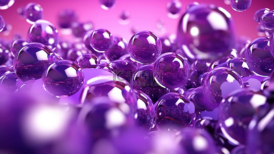 闪闪发光的紫罗兰色气泡在 3D 中翱翔，为科技公司的商业投资和网络开发提供背景