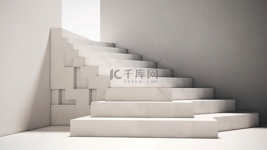 空灵的步骤 3d 在空白画布上呈现抽象楼梯