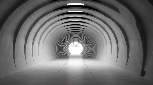 从下面照明的混凝土隧道结构的 3D 渲染