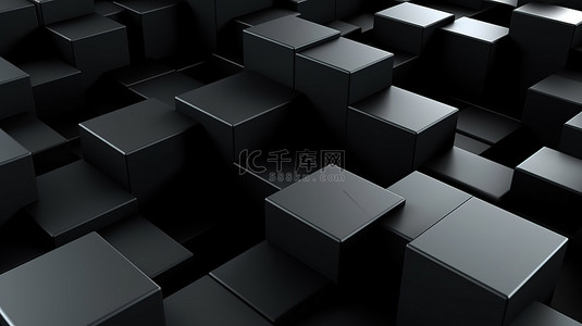 几何抽象中的简约黑色方块时尚而精致的 3D 插图，适用于商业和企业设计