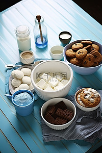 桌上牛奶背景图片_饼干和其他好吃的东西坐在木桌上