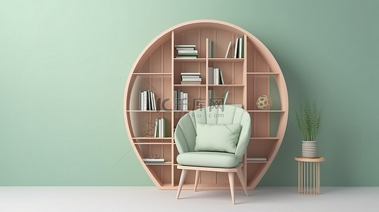 3d 极简主义书架和椅子设计