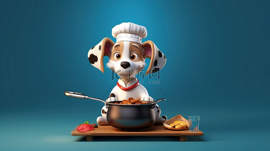 带着厨师帽的小猪背景图片_非凡的犬厨师 3D 渲染的烹饪专家狗的图像