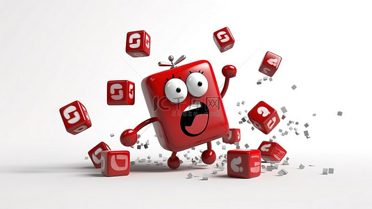 红色的活动背景图片_白色背景上带有红色游戏骰子立方体的吉祥物闹钟的 3D 渲染