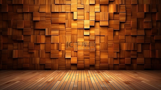 棕色3d背景图片_当代木墙艺术渲染
