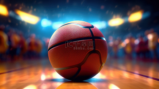 质感纹理木背景图片_篮球场上打篮球的 3d 插图