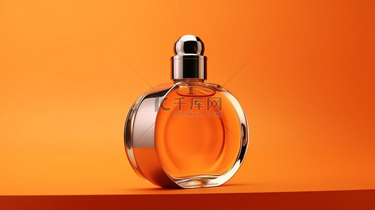 充满活力的橙色背景下单色香水瓶的 3D 渲染