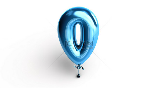 白色背景的一个字形状的闪亮蓝色气球的 3D 插图
