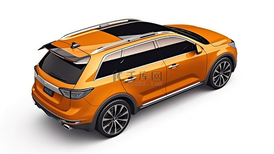 橙色的汽车背景图片_白色背景 3D 渲染上橙色的高品质家庭 SUV