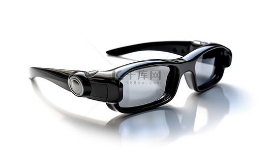 科技背景眼背景图片_白色背景展示时尚的黑色 3D 眼镜