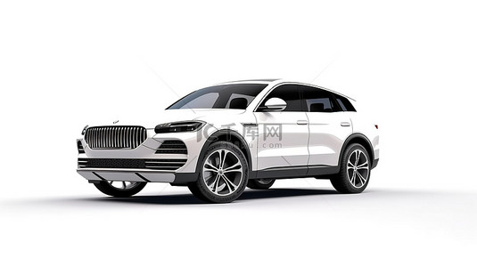 豪华车背景背景图片_在空白的白色背景下以 3D 形式描绘的高端 SUV