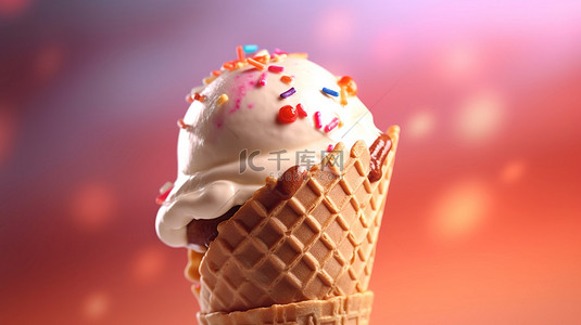 3D 渲染冰淇淋蛋筒的特写视图