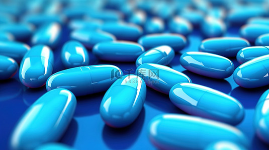 蓝色背景与胶囊和药丸的 3D 渲染