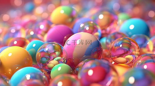 粉紫色纹理背景图片_3D 渲染中生动气泡的混合色调
