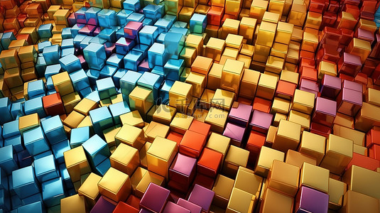 颜色彩虹背景图片_抽象 3D 背景，带有彩色立方体图案，令人着迷的设计