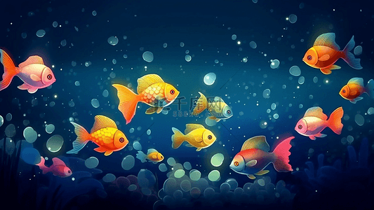 海底世界卡通图片背景图片_海底鱼群泡泡背景