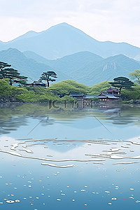 湖泊和山脉的水意图像