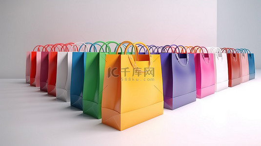 水果消消乐页面背景图片_白色背景上购物袋的充满活力的 3D 渲染