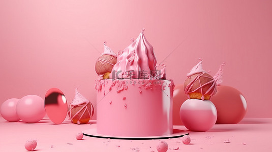 以 3d 呈现的粉红色蛋糕为代表的实现目标和成功的概念