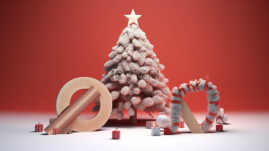 圣诞树和禁止标志的孤立 3D 渲染