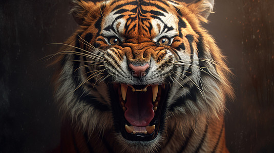 生气的背景图片_3D艺术中的凶猛老虎