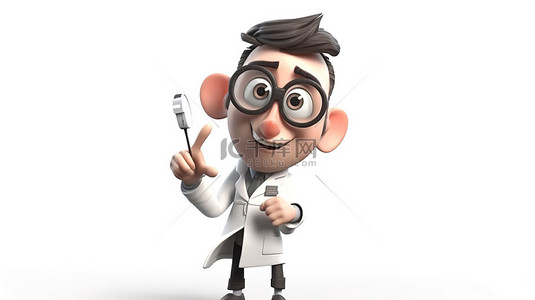 专业医生卡通背景图片_穿着制服和听诊器的卡通医生指着手指 3D 渲染