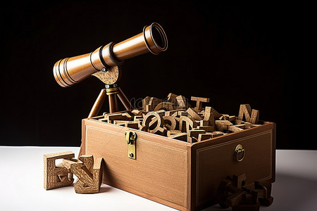字母dance背景图片_木盒里装着信件和望远镜