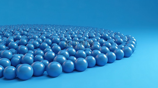在蓝色背景 3D 渲染上隔离的圆形图案中的蓝色球体簇