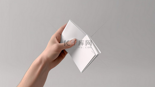 展示公司背景图片_白手持有的折叠小册子的 3D 渲染
