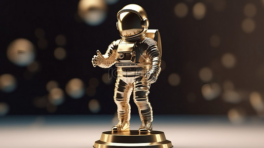 持有一等奖奖杯的获奖宇航员的 3d 渲染