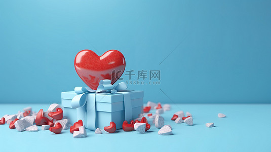 红色的活动背景图片_蓝色背景上心形礼品盒的 3D 渲染，非常适合情人节庆祝活动