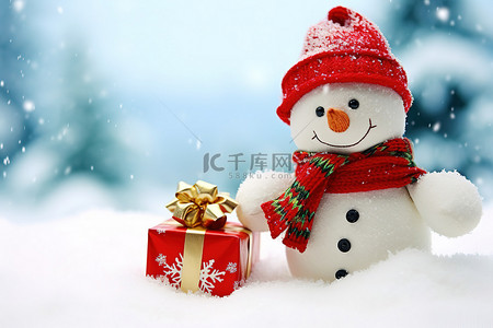 雪人与礼物和雪花壁纸下载