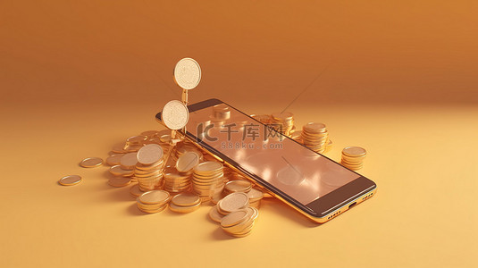 背景视觉背景图片_数字购物的视觉表现 展示在线商店和现金硬币的智能手机