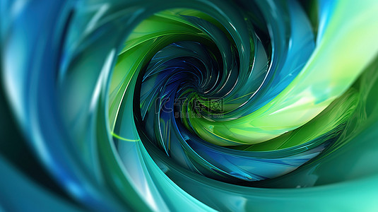 绿色和蓝色色调的光泽螺旋的 3D 渲染