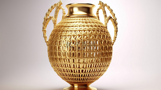 民族文化背景背景图片_金色柳条安芙兰花瓶，带飞镖，3D 渲染，由白色背景上的流明照亮