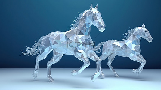 各种钻石形状的动物雕像，以奔跑的马为特色