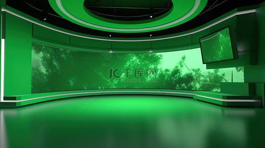 渲染绿背景图片_3d 渲染虚拟新闻演播室与绿屏背景