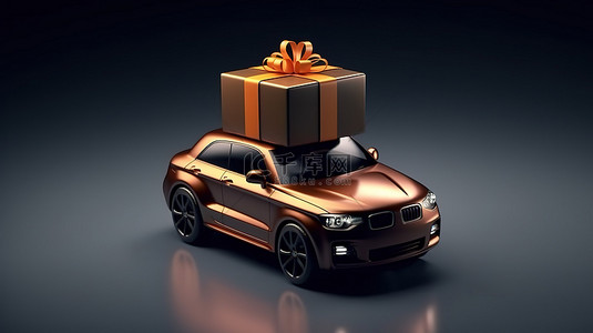 汽车镜子背景图片_带有汽车 SUV 和轿跑车概念模型的礼品盒的 3D 渲染