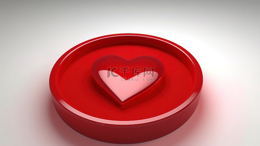 圆形背景上 3D 红色爱情图标的插图