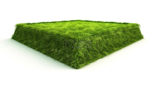 白色背景孤立的 3d 渲染的足球场与郁郁葱葱的绿草