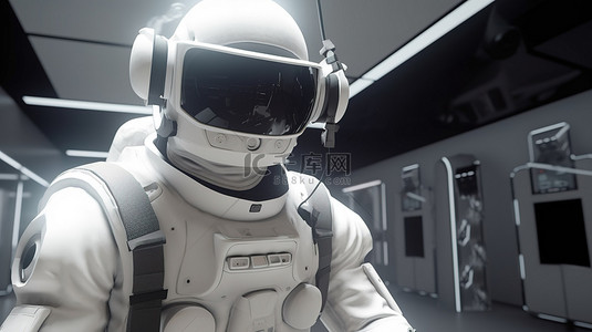 虚拟世界冒险 3D 渲染宇航员头像在 VR 眼镜探索元宇宙