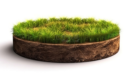 绿化背景图片_3d 草圈与地球土地和绿化隔离与圆形土壤地面横截面