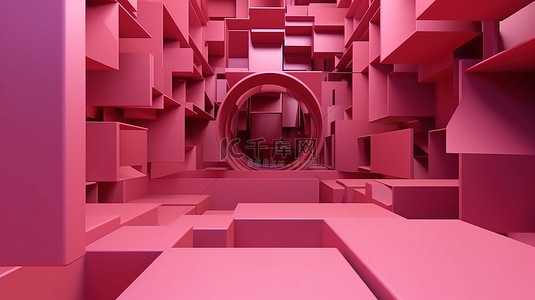粉红色透视中的几何抽象形状 3d 渲染背景非常适合名片和网站横幅